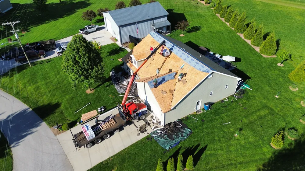Crew at work on a reroof